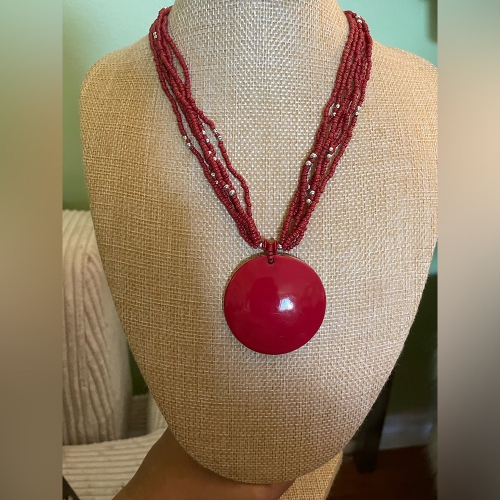 Red bead statement necklace